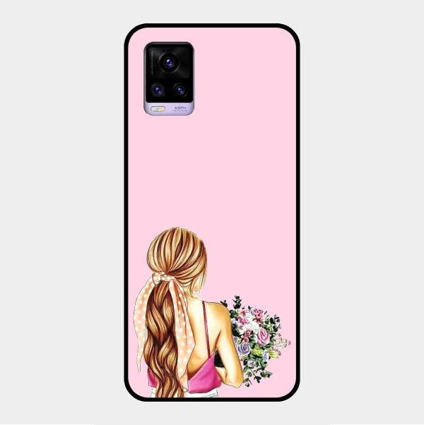 Styles Girl With Flower Glass Case For Vivo V20