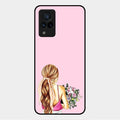 Styles Girl With Flower Glass Case For Vivo V21 5G