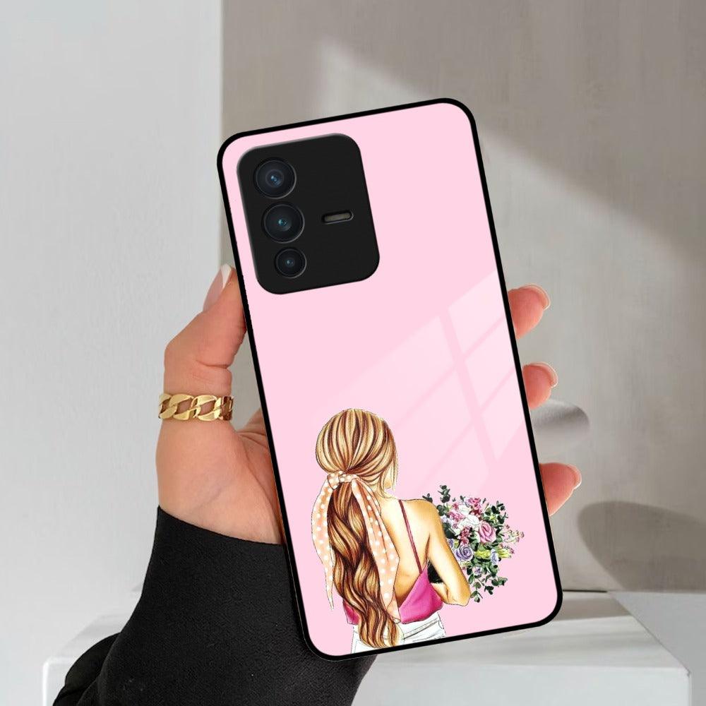 Styles Girl With Flower Glass Case For Vivo