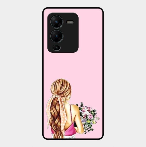 Styles Girl With Flower Glass Case For Vivo V25 Pro 5G