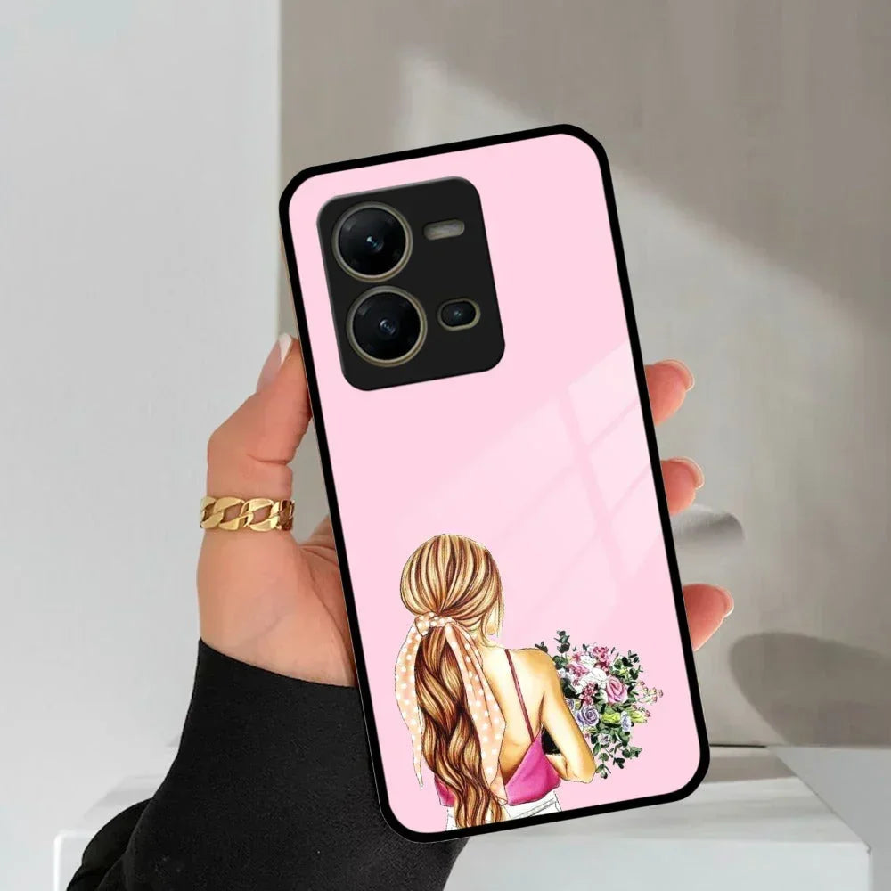 Styles Girl With Flower Glass Case For Vivo - ShopOnCliQ