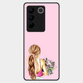 Styles Girl With Flower Glass Case For Vivo V27 5G