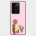Styles Girl With Flower Glass Case For Vivo V27 Pro 5G