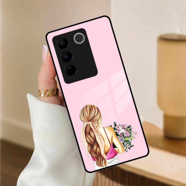 Styles Girl With Flower Glass Case For Vivo - ShopOnCliQ