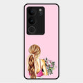 Styles Girl With Flower Glass Case For Vivo V29 5G