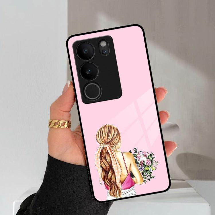 Styles Girl With Flower Glass Case For Vivo - ShopOnCliQ