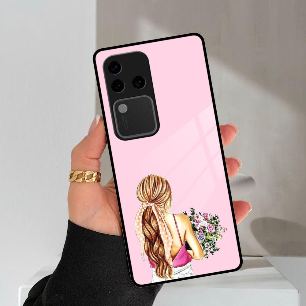 Styles Girl With Flower Glass Case For Vivo