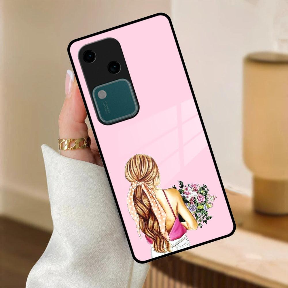 Styles Girl With Flower Glass Case For Vivo