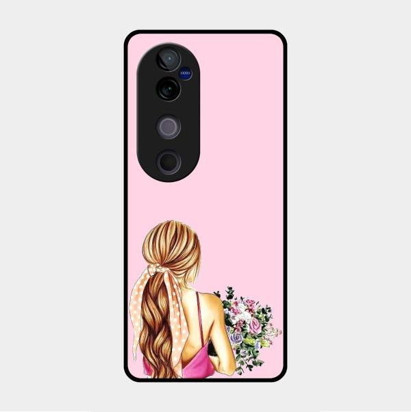 Styles Girl With Flower Glass Case For Vivo V40 Pro 5G