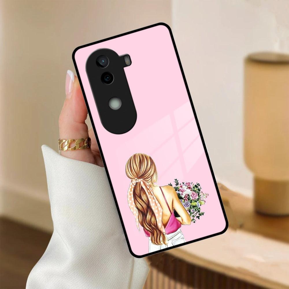 Styles Girl With Flower Glass Case For Vivo