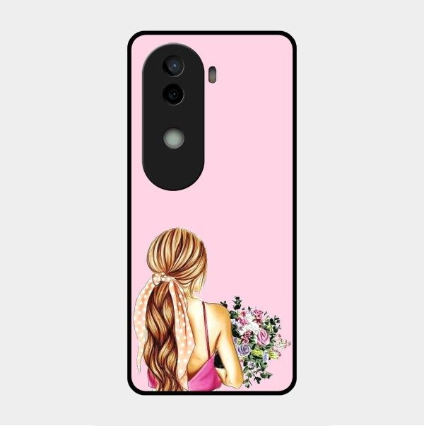 Styles Girl With Flower Glass Case For Vivo V40E 5G