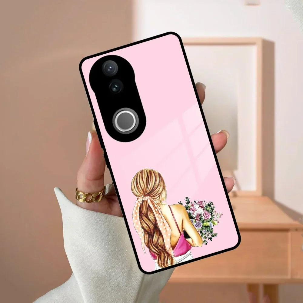 Styles Girl With Flower Glass Case For Vivo - ShopOnCliQ