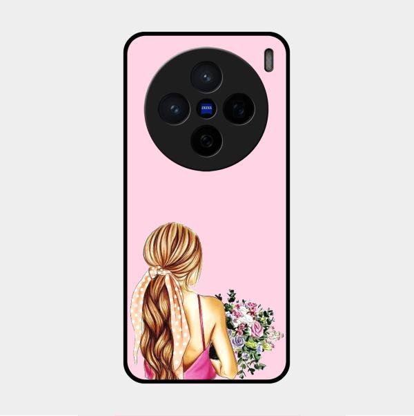 Styles Girl With Flower Glass Case For Vivo X200 5G