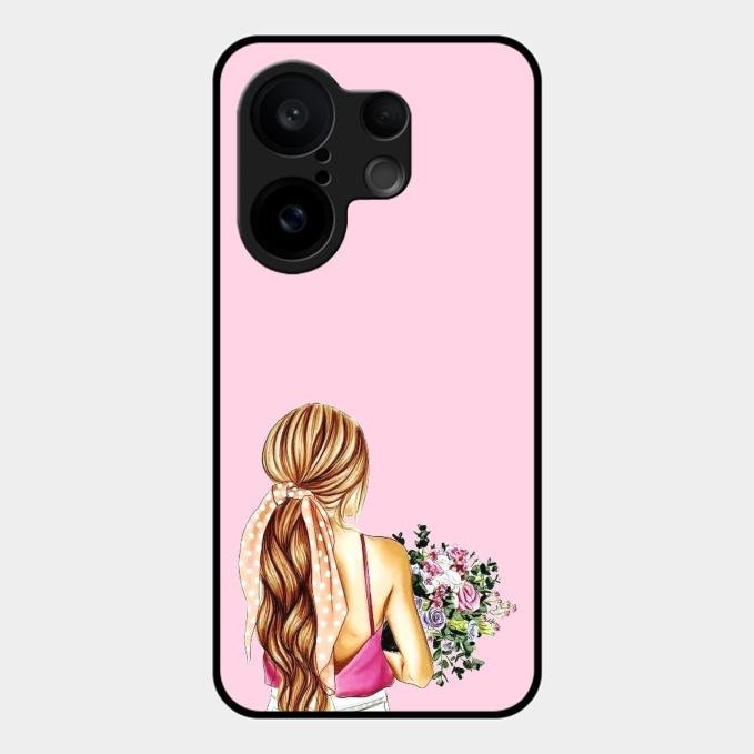 Styles Girl With Flower Glass Case For Vivo X200 Fe 5G