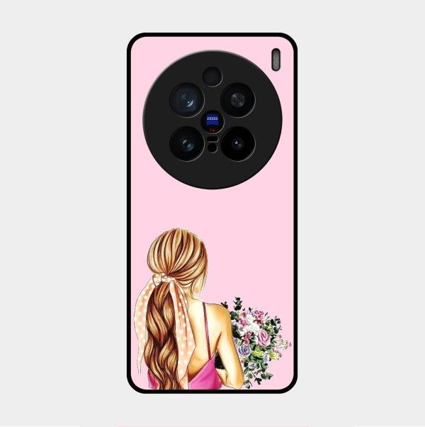 Styles Girl With Flower Glass Case For Vivo X200 Pro 5G
