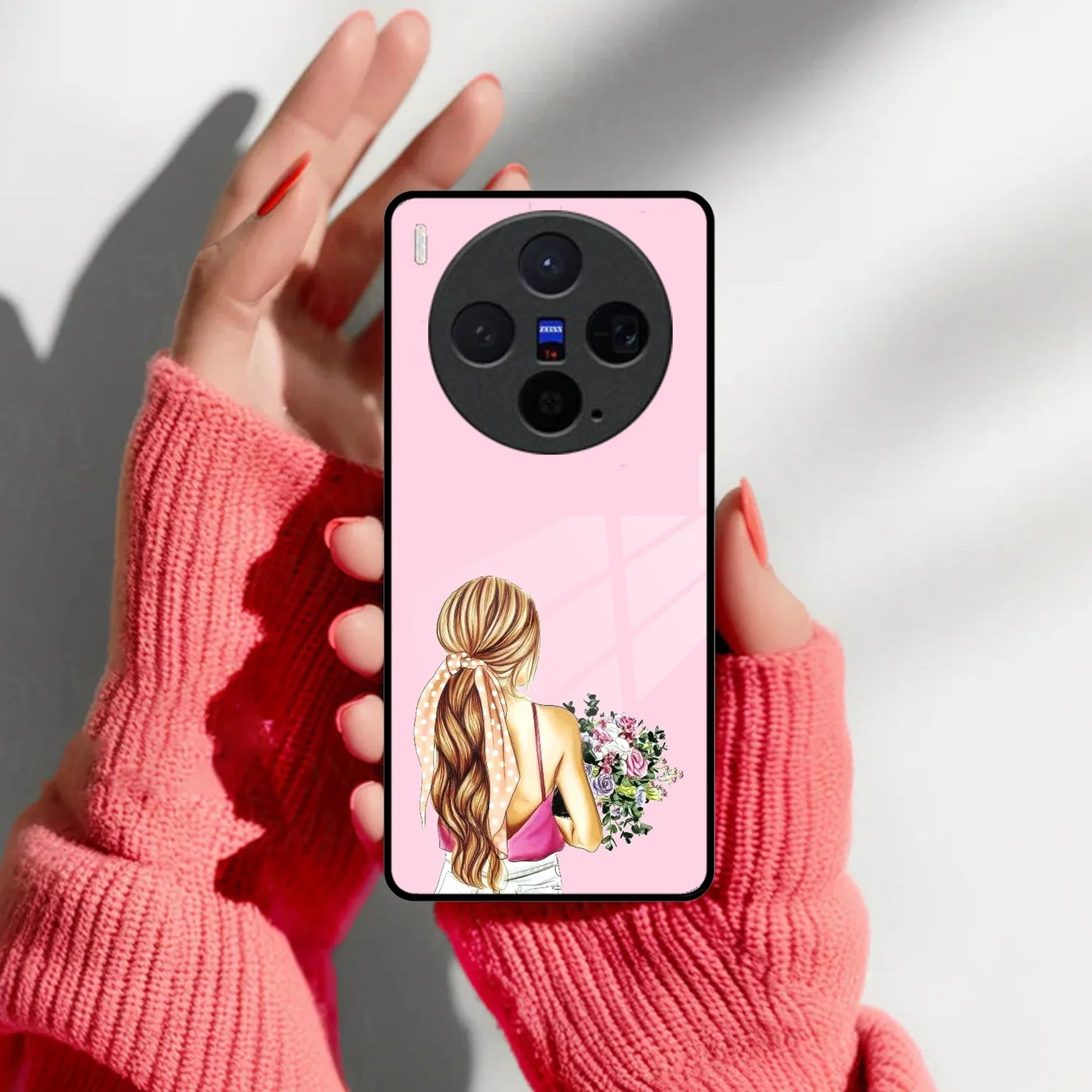 Styles Girl With Flower Glass Case For Vivo