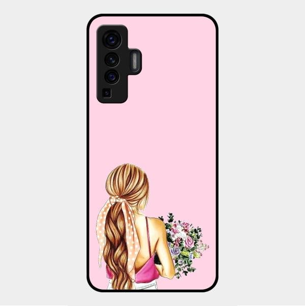 Styles Girl With Flower Glass Case For Vivo X50 5G