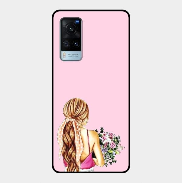 Styles Girl With Flower Glass Case For Vivo X60 5G