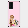 Styles Girl With Flower Glass Case For Vivo X60 Pro 5G