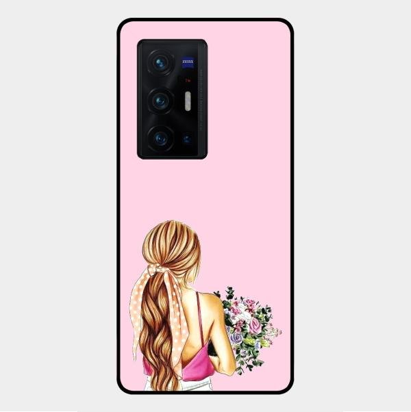 Styles Girl With Flower Glass Case For Vivo X70 Pro Plus 5G