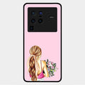 Styles Girl With Flower Glass Case For Vivo X80 Pro 5G