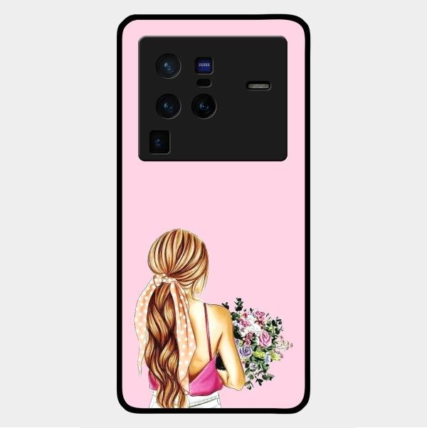 Styles Girl With Flower Glass Case For Vivo X80 Pro 5G