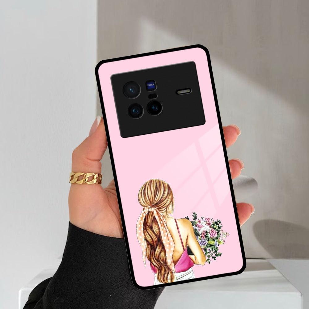 Styles Girl With Flower Glass Case For Vivo