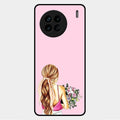 Styles Girl With Flower Glass Case For Vivo X90 5G