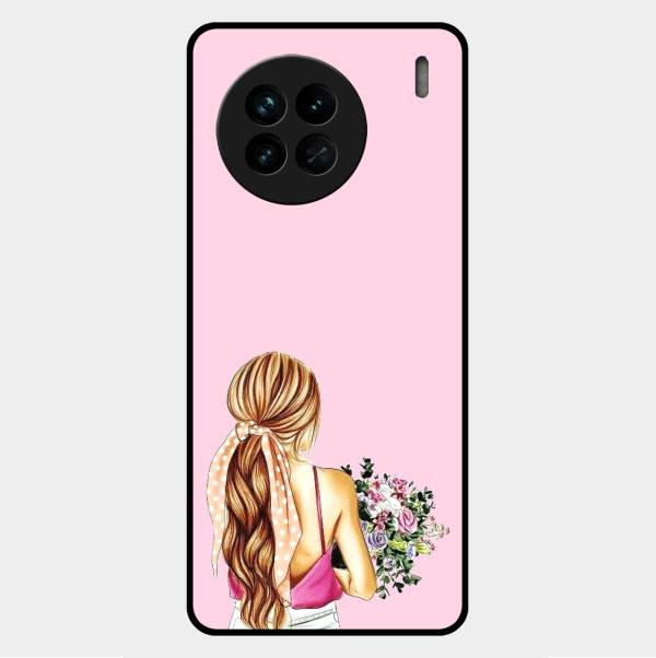 Styles Girl With Flower Glass Case For Vivo X90 5G