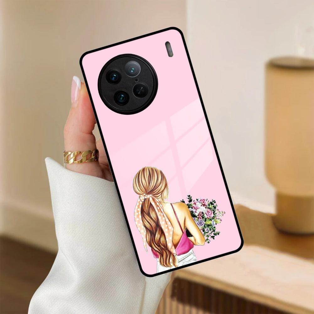 Styles Girl With Flower Glass Case For Vivo