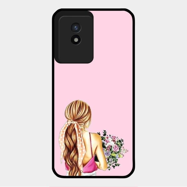 Styles Girl With Flower Glass Case For Vivo Y02T