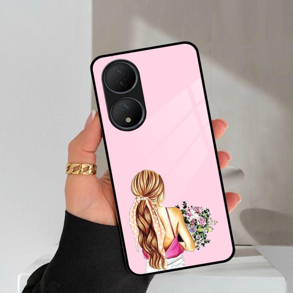 Styles Girl With Flower Glass Case For Vivo