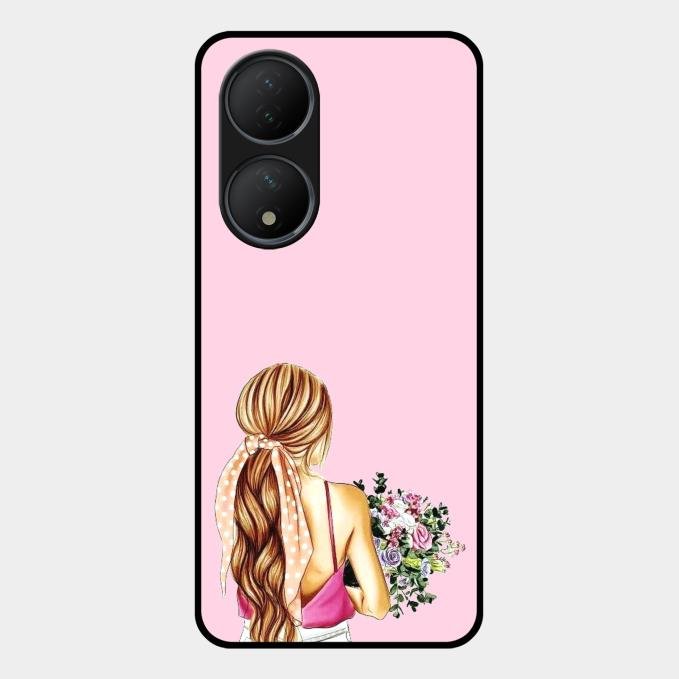 Styles Girl With Flower Glass Case For Vivo Y100A 5G