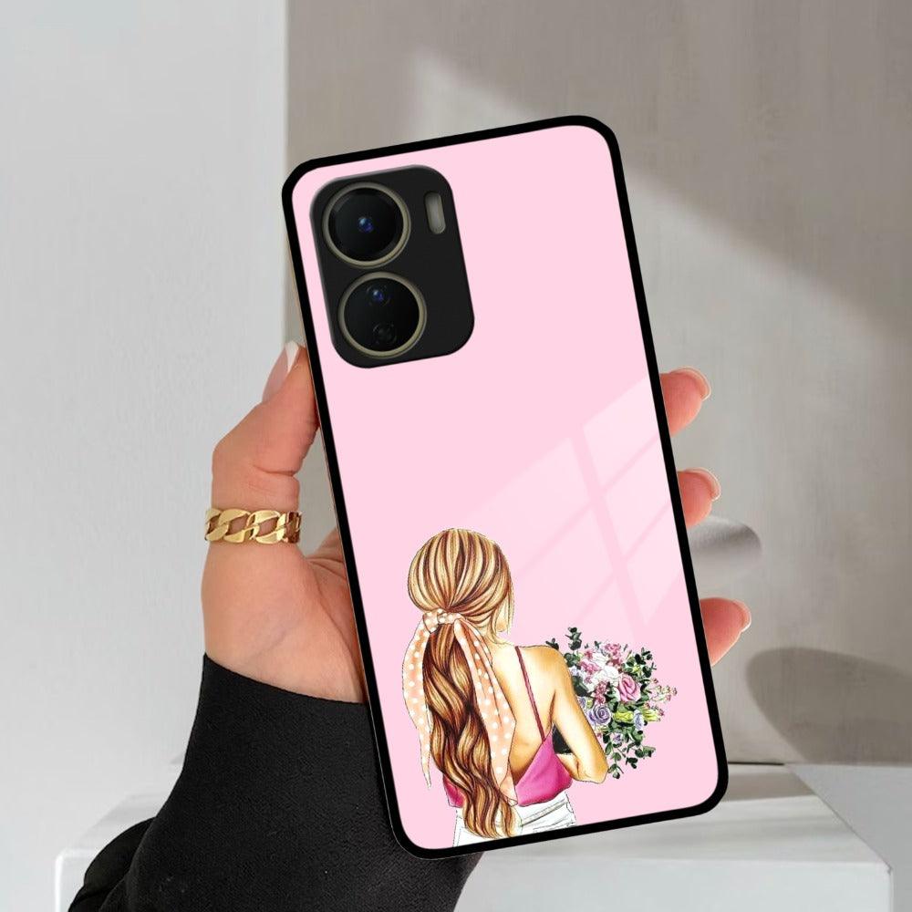 Styles Girl With Flower Glass Case For Vivo