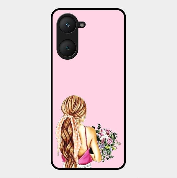 Styles Girl With Flower Glass Case For Vivo Y18