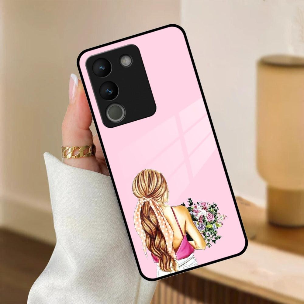 Styles Girl With Flower Glass Case For Vivo