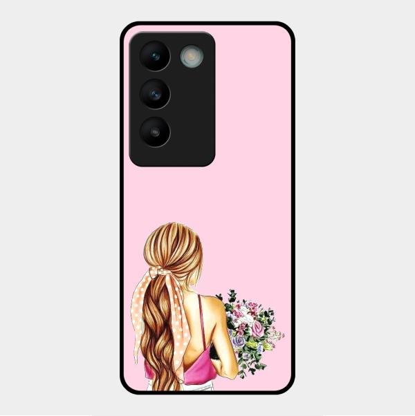 Styles Girl With Flower Glass Case For Vivo Y200E 5G