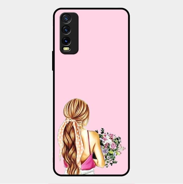 Styles Girl With Flower Glass Case For Vivo Y20T