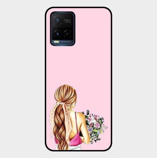 Styles Girl With Flower Glass Case For Vivo Y21G