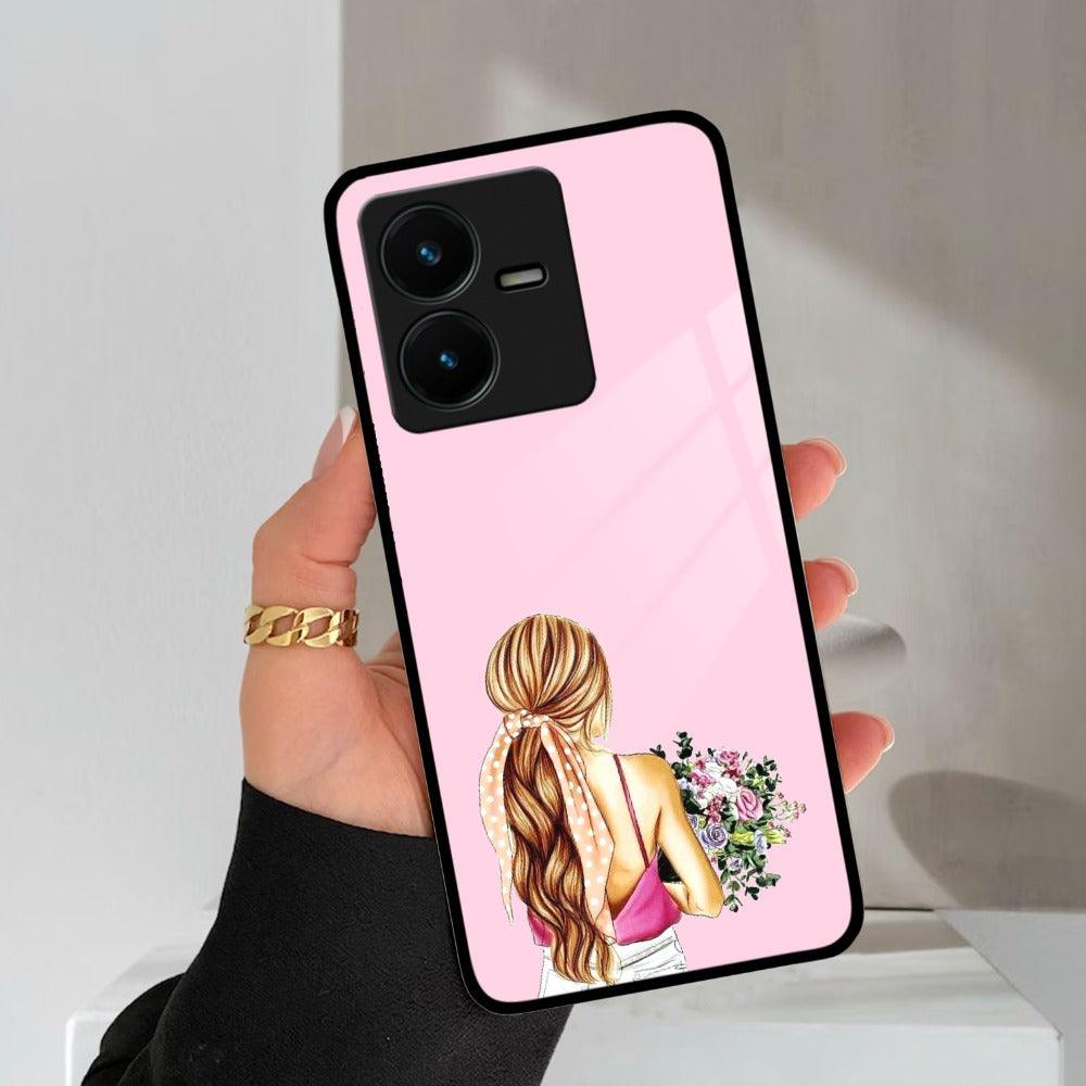 Styles Girl With Flower Glass Case For Vivo