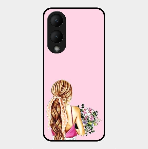 Styles Girl With Flower Glass Case For Vivo Y28 5G