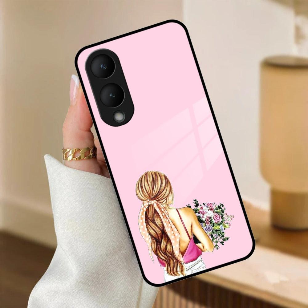 Styles Girl With Flower Glass Case For Vivo