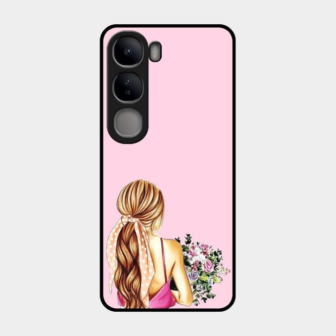 Styles Girl With Flower Glass Case For Vivo Y300 5G