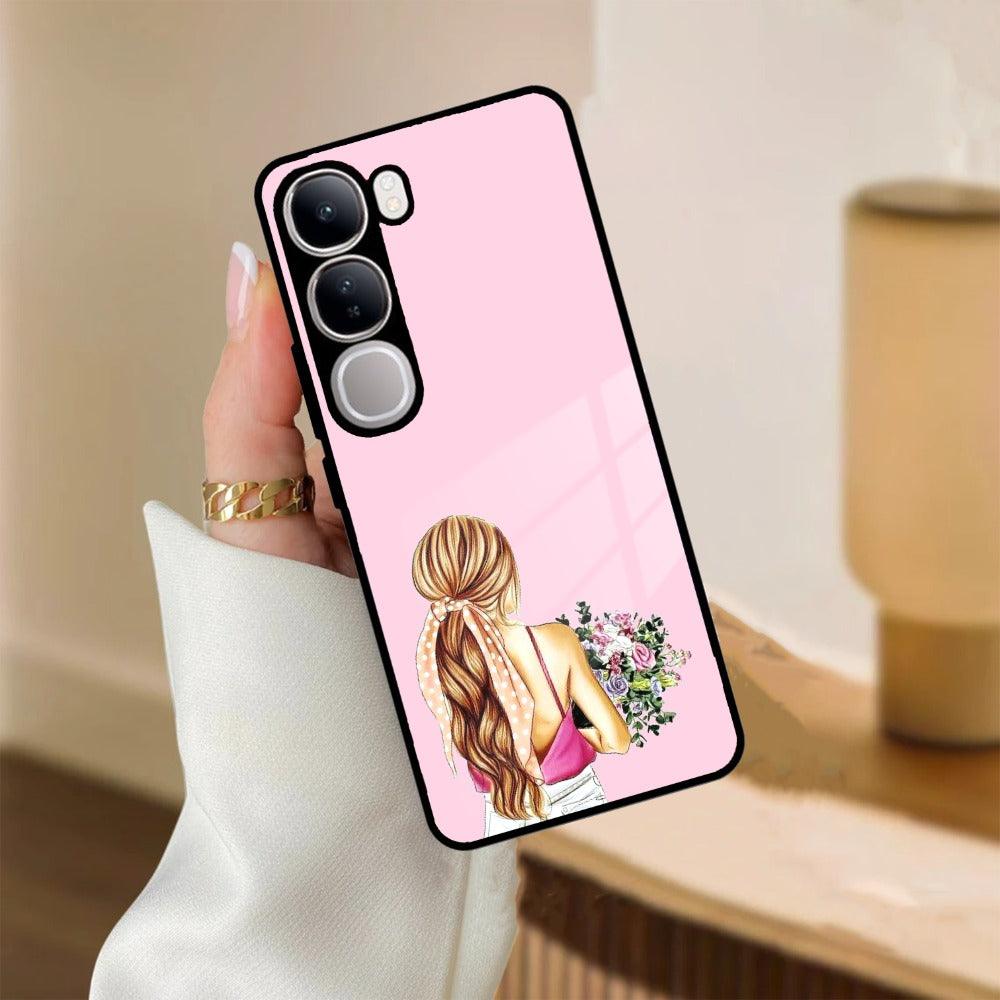 Styles Girl With Flower Glass Case For Vivo