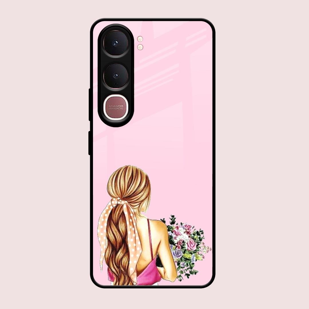 Styles Girl With Flower Glass Case For Vivo Y31 5G