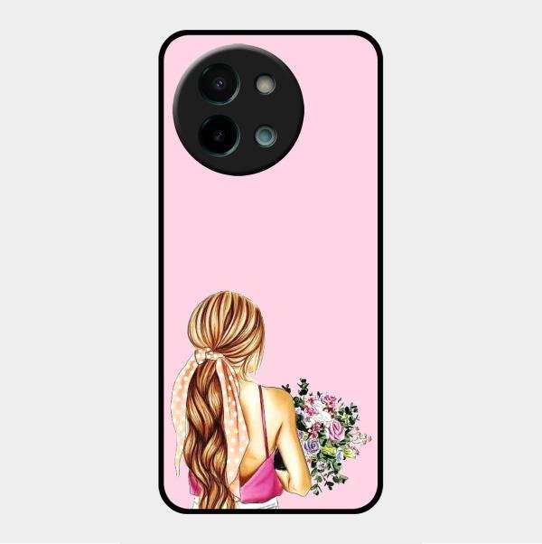 Styles Girl With Flower Glass Case For Vivo Y58 5G