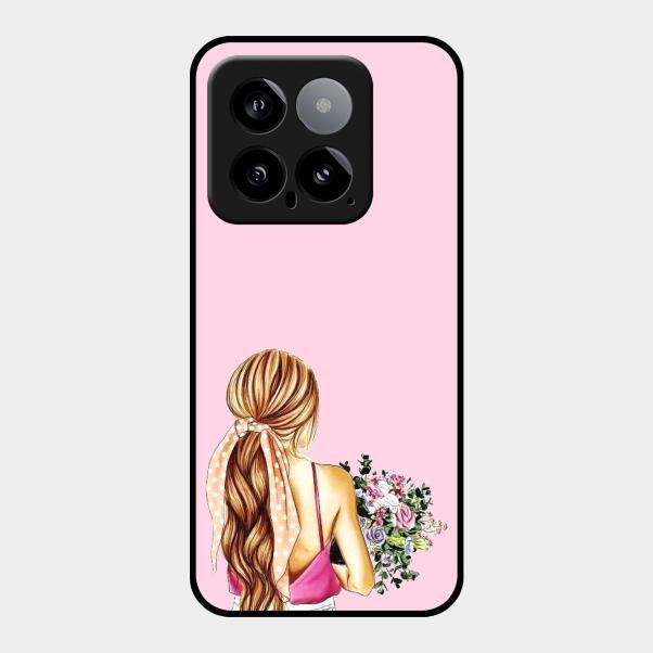 Styles Girl With Flower Glass Case For Xiaomi 14 5G