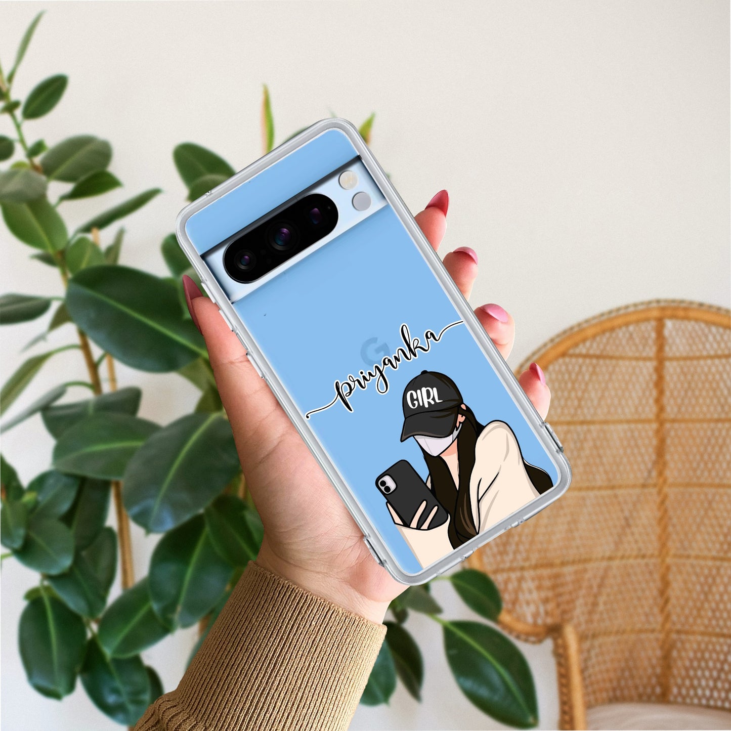 Stylish Girl With Cap Customize Transparent Silicon Case For Google