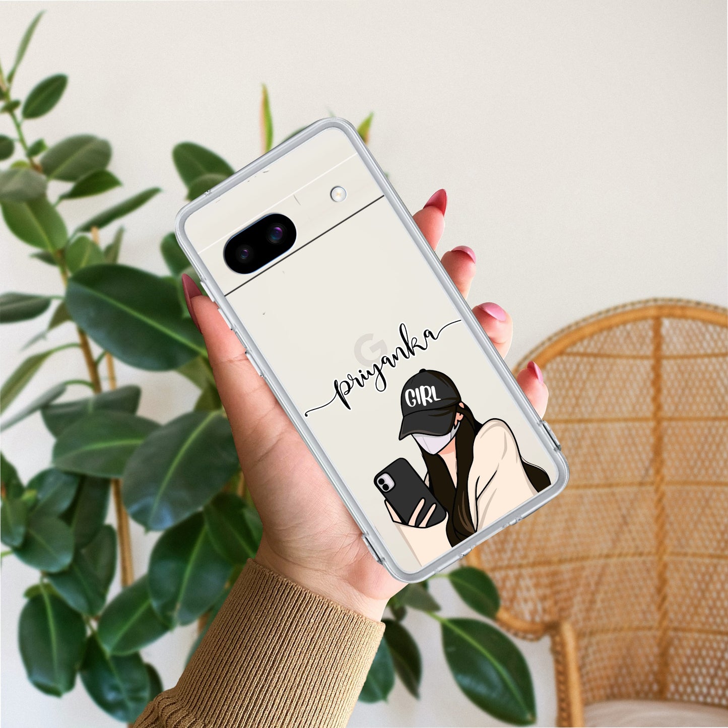 Stylish Girl With Cap Customize Transparent Silicon Case For Google