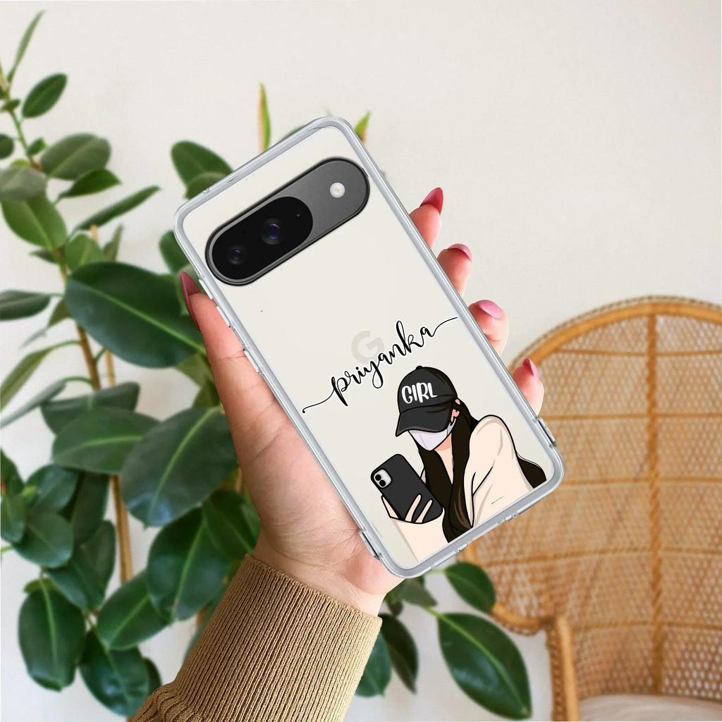 Stylish Girl With Cap Customize Transparent Silicon Case For Google Pixel 10 Pro